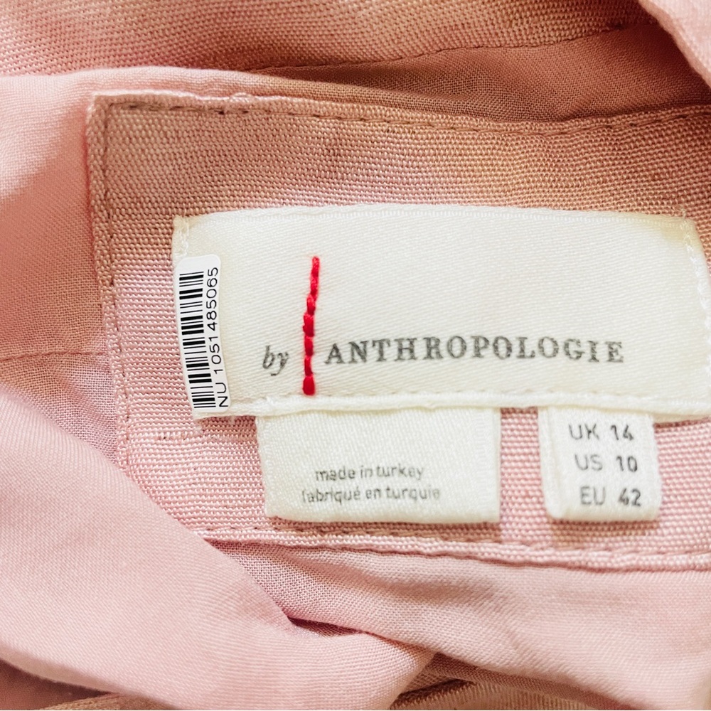 Anthropologie Ruched Asymmetrical Dress Pink Linen Blend - Picture 9 of 9